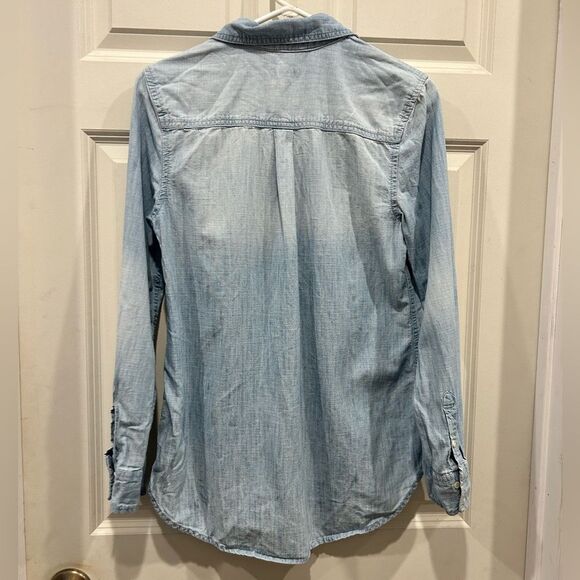 Merona Denim Chambray Washed Out Popover Shirt size Medium Western Coastal - Picture 5 of 6